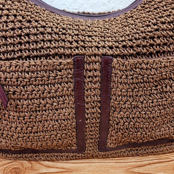 Brighton Barbados Crochet Leather Purse Raffia Handbag Boho Retro Style - Picture 3 of 15